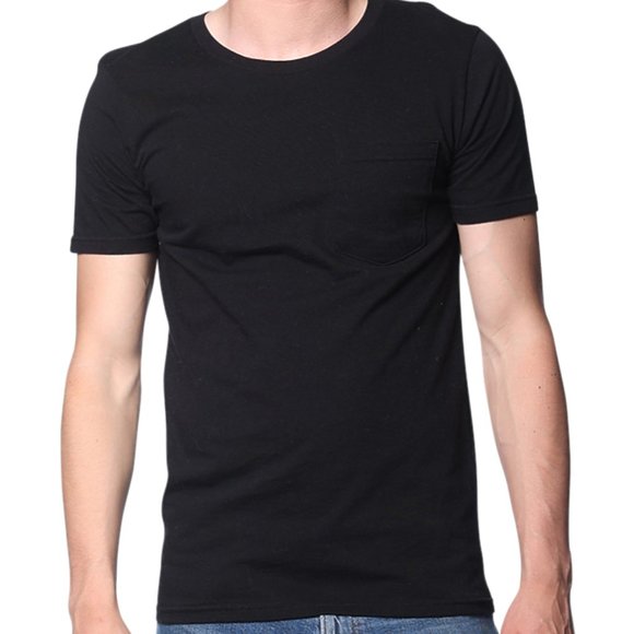 USA  Made Unisex Organic Fine Jersey Pocket Tee in Black - Picture 1 of 2